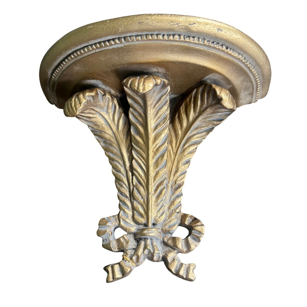 Vintage Gold Feather Bow Wall Corbel Shelf Ornate Regency Decor Bracket